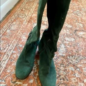 Green suede knee high slouchy boots buckle,  8.5